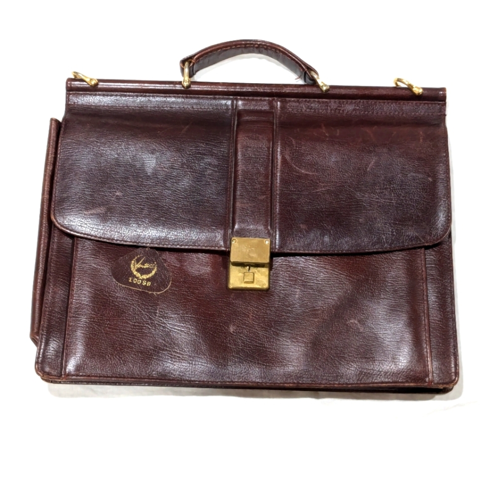 Vintage Venture  Chocolate Brown Leather Document Brief Case Portfolio